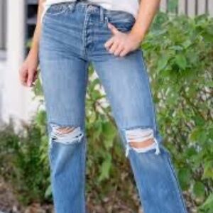 KanCan High Rise Distressed Knee Cropped Jeans Button Fly
